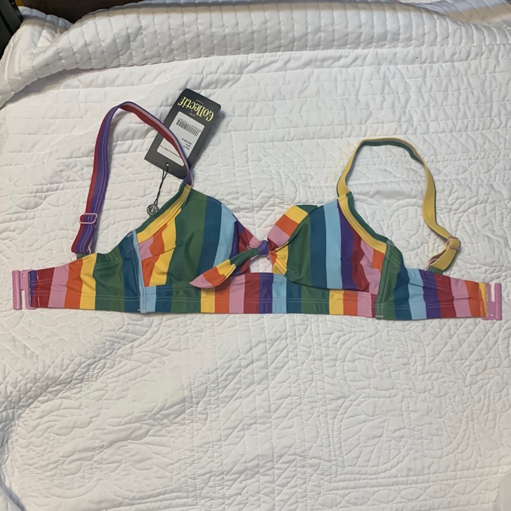 UK size 8 Collectif rainbow-striped bikini top